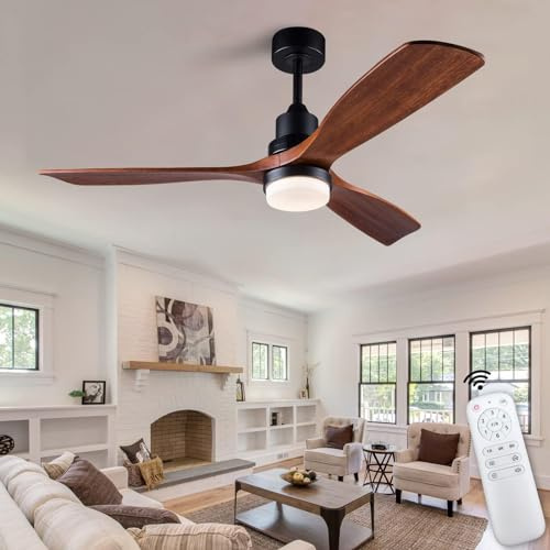 XBIBI Ventilatore da soffitto con illuminazione e telecomando, 3 pale, ventilatore da soffitto in legno, motore DC silenzioso, moderno ventilatore da soffitto per interni ed esterni, ventilatore
