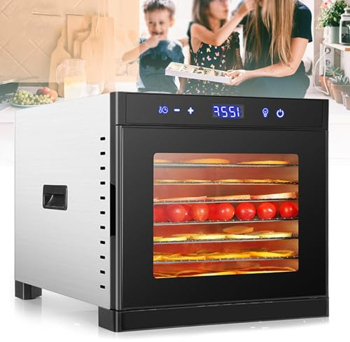 Cashwise Commercial Food Dehydrator 8 Tier, Stainless Steel Fruit Dryer with Adjustable Temperature Control from 35~75℃, Removable Trays, for Jerky, Meat, Fruit, Vegetables and Healthy Snacks,Black