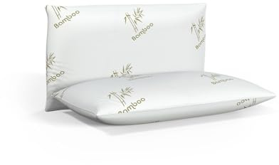 HOME STILL Juego de 2 almohadas de espuma viscoelástica, 40 x 70 x 12 cm, diseño de bambú, exterior de microfibra agradable al tacto, soporte para el cuello, sueño profundo y cómodo, lavable a máquina