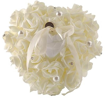 Gadpiparty Herzförmiges Ringkissen Milky Mit Rosen-dekor Weiches Hochzeitskissen Für Trauringe Hochzeit Verlobung Ringhalter Geschenk Brautpaar Elegant Langlebig