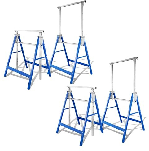 Jopassy Arbeitsbock 4er Set, Arbeitsböcke Höhenverstellbar Böcke Klappbar Tragkraft 200 kg, Metall Arbeitsböcke Gestelle Gerüstbock Höhenverstellbar 80-130 cm Unterstellbock klappböcke(Blau)