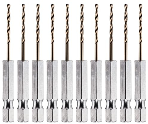 Rennie Tool Box of 10 x 1mm Hex Shank HSS Cobalt Jobber Drill Bits Set | For Stainless Steel, Hard Metals, Aluminium, Cast Iron, Copper. Twist Drill Bit Sets. 1mm Drill Bits Gold Metric Drill Set