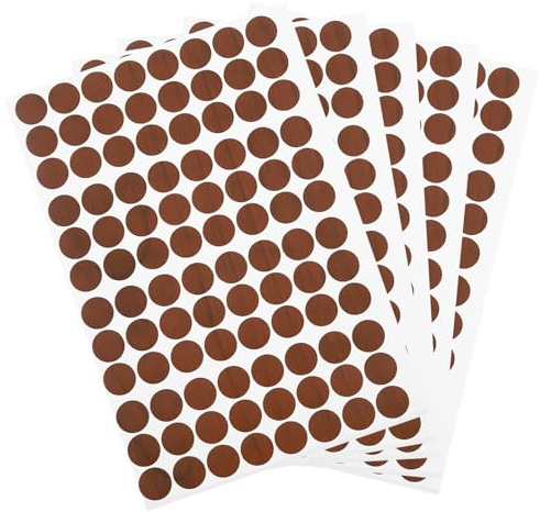 sourcing map 10 Sheets/960Pcs Screw Hole Stickers, 15mm/0.59inch PVC Self-Adhesive Screw Cover Sticker Dustproof Round Screw Covers Caps for Wooden Furniture Cabinet Shelve, Brown