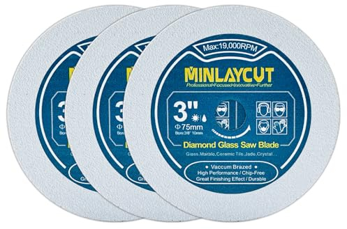Diamant-Glasschneidescheibe - 3 Stück 3 Zoll/75mm Sägeblätter zum Schneiden von Glas Jade Kristall Weinflasche für Mini-Winkelschleifer mit 3/8'' Arbor