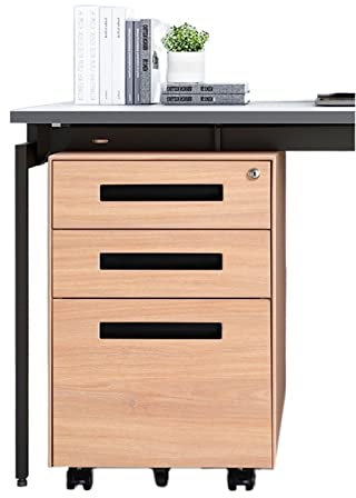 Gabinete de Archivos Archivador de acero debajo de la mesa, cajón de oficina, almacenamiento de actividades de estaño, gabinete corto, grano de madera for el hogar con cerradura, gabinete de empuje mó
