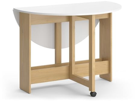 Vicco Esstisch Rondo, Goldkraft Eiche/Weiß, 20-100 x 100 cm | ausklappbar, mit Rollen und Auszugsfunktion für flexible Tischgrößen