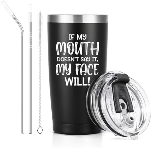 Livole If My Mouth Doesn’t Say It My Face Will, Mens Gifts for Christmas, Funny Gifts for Men, Colleagues, Him, Brother, Birthday Presents for Him, Friend, Co-Worker, 20oz Stainless Steel Travel Mug