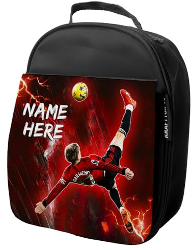 KRAFTYGIFTS Personalised Garnacho Lunch Bag Manchester Football Legend Boys School Nursery Insulated Lunchie Box Lunchbox Snackbox NL50