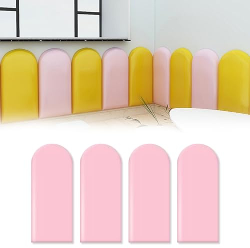 AYYDS Lot de 4 panneaux muraux 3D - Rembourrage mural autocollant - En polyuréthane imperméable - Pour chambre d'enfant - Rembourré - Anti-collision - Tête de lit - 20 x 60 cm - Rose