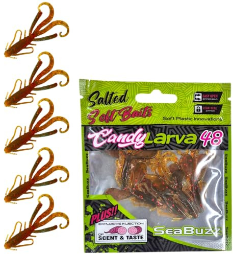 SEABUZZ Gummifische Angelköder Set Candy Larva 5Stk x 48mm Hecht Forelle
