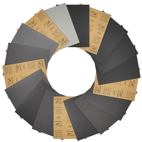 Juego de 18 papeles de lija húmedos, 23 x 28 cm, grano de 120 a 3000, húmedo y seco, para coche, faros, muebles de madera, metal, piedra, pintura, paredes, vidrio