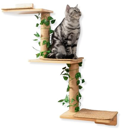 Meowoou Katzen Wandregale, Kratzbaum, Wandmontierte Sitzgelegenheit, 3-in-1 Katzenstufen, Wand Dschungelplattform, Zubehör für Katzen, Klettern, Spielen, Kratzen, Nickerchen