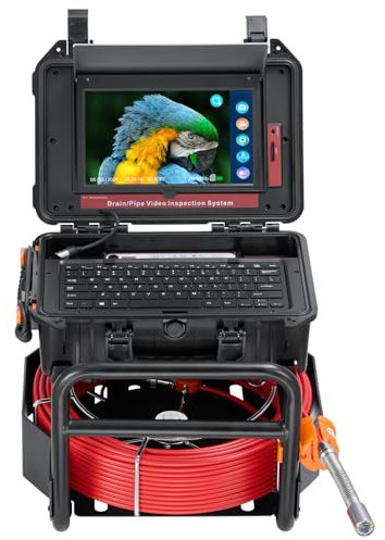 VEVOR Kanalkamera, 50 m, selbstnivellierende Rohrkamera mit 10,1-Zoll-Touchscreen, 512-Hz-Sender & Entfernungszähler, IP67-Rohrinspektionskamera mit 12 LEDs, 32-GB-Karte, Endoskop für Kanalrohre