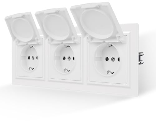 JIMEIDA Steckdose Weiß Matt mit Deckel Glattes Hautgefühl 3 Fach mit Steckklemme 16Amp Schuko Steckdose Wandsteckdose 226 * 84mm,250V(Kann nicht vertikal installiert werden)