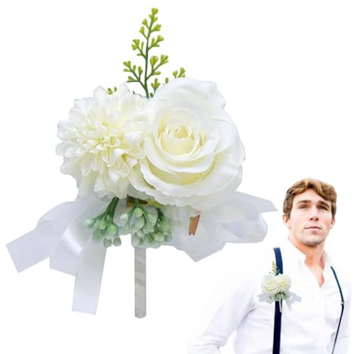Weiße Ansteckblume für Herren, Ansteckblume für den Bräutigam, künstliche, Ansteckblume mit Anstecknadel und Clip, Ansteckblume für Bräutigam