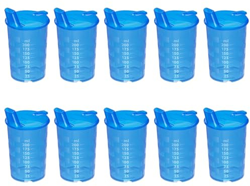 HansaGT Medical Erwachsenen Schnabelbecher mit Trinköffnung – 200ml Trinkbecher mit Deckel, 10 Stück mit Trinköffnung, ideal für Senioren, Farbe wählbar (10Blau)