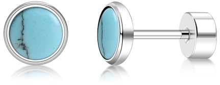 FACOKO Blue Turquoise Titanium Stud Earrings 5mm Unisex Design Hypoallergenic Jewelry Screw-Back Closure Versatile for Everyday Wear