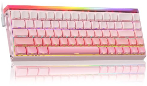 AULA HERO 68 Mechanical Gaming Keyboard,Hall Effect Magnetic Switch,0.01mm Adjustable Actuation Rapid Trigger,8K Polling Rate,Five-Layer Padding,Hot-Swap,RGB,Side Print,60% Wired Keyboard (Pink)
