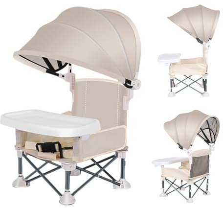 Klappbarer Essstuhl Tragbarer Kleinkindersitz Mit Abnehmbarem Tablett | Klappbarer Kindersitz Mit Sonnendach Für Zuhause Garten Camping