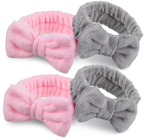 VINTORKY Lot De 4 Bandeaux De Spa Ajustables Avec Nœud, Taille Unique, Tissu Doux Pour Femmes Et Filles, Bandeaux Pour Lavage Du Visage, Maquillage, Sport Et Soins Du Visage
