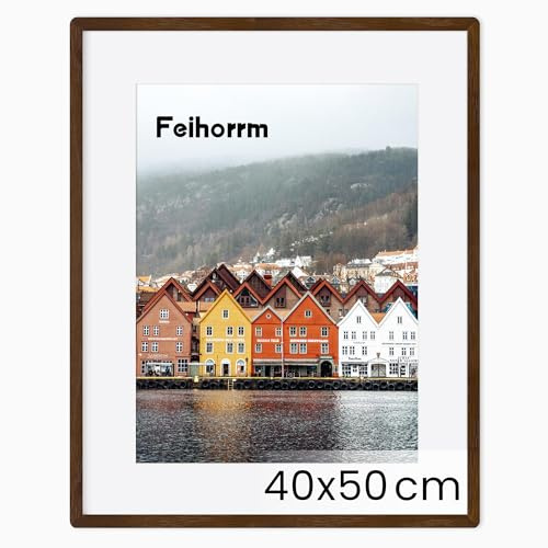 Feihorrm Massivholz Bilderrahmen, Eiche Bilderrahmen, Mit gehärtetem Glas, Für 40x50 cm-Fotos ohne Passepartout oder 29x39 cm-Fotos mit Passepartout (Dunkel Braun, 40x50 cm/ 1x)