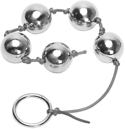 BDSMAGE Plug anal en acier inoxydable avec 5 perles, chaîne anale avec anneau de sécurité, extenseur anal, godemichet à queue, sextoy (Gris)