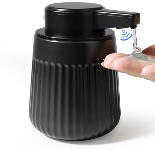 Bosilunlife Seifenspender Automatisch, 300ml Elektrischer Seifenspender mit Sensor Infrarot, No Touch Sensor Automatischer seifenspender, USB Wiederaufladbar für Küchen, Bad - Streifen Schwarz