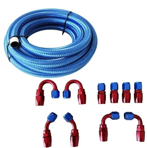 AN4/AN6/AN8/AN10/AN12Universal Braided Oil Fuel Line Hose Kit Oil Gas Stainless Steel Filler Feed Hose End Fitting Adapters(AN6,5M)