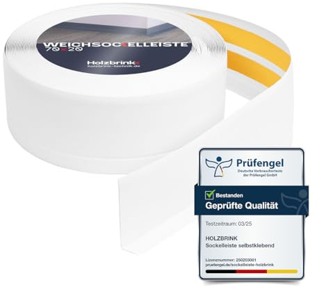 HOLZBRINK Weichsockelleiste selbstklebend PVC 70x20mm, 1 m | Küchenleiste Arbeitsplatte | Abschlussleiste selbstklebend für Badezimmer | Farbe: Weiß