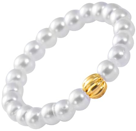 anyts Perlenring Designs Anti Stress Ring aus Naturstein Perlen, Wasserfeste Anxiety Rings Elastische Perlenringe Damen mit J999 Silber Goldfarbene Farbe Ringgröße 45-62MM