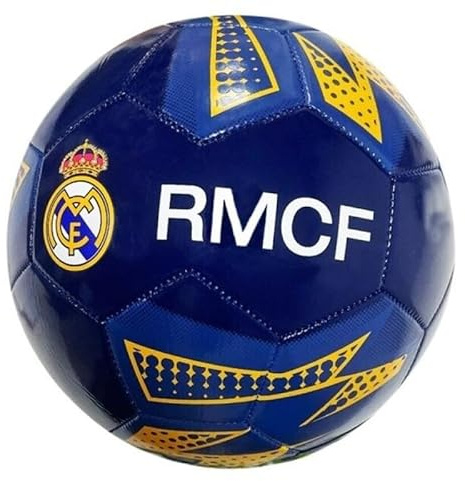 Real Madrid Balón Azul y Amarillo Grande Producto Oficial Talla 5 tamaño Similar al reglamentario de fútbol 11