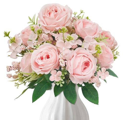 TINA 2 Bündel Künstliche Blumen Rosen Blumenstrauß Pfingstrose, Kunstblumen wie Echt, Kunstrosen Seidenblumen Frühlingsdeko Osterdeko Karneval Deko für Hochzeit‌ Party