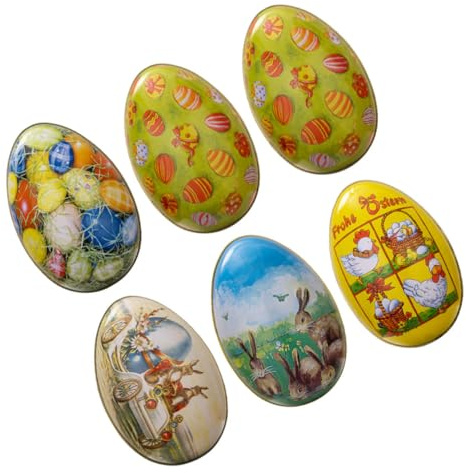 SOPOTUTU 6pcs Easter Egg Candy Box Set with Biscuit Storage Containers, Metal Tin Easter Cookie Holder for Holiday Sweets Packaging and Candy Storage in Spring Celebrations