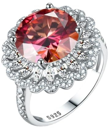 Diamantring, 5ct vit/röd moissanit förlovningsringar for kvinnor D-färgade VVS1 sterlingsilver diamantringar(Red,9)