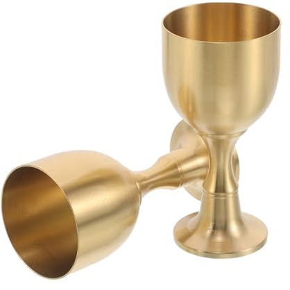 Veemoon 2pièces Lot de Coupes Calice Dorées Laiton Gobelet Vintage pour Communion et Cérémonie Mini Verres à Vin de Noël pour Autel et Décoration