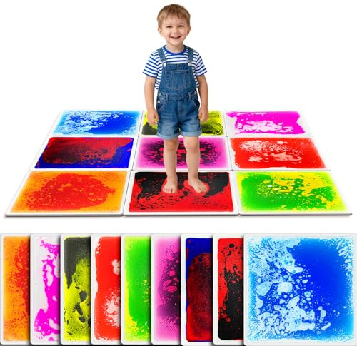 Onyoloy Sensory Floor Tiles 9PCS - Liquid Play Mats for Kids Toddlers (3-7Y), Non-Toxic Lava Tiles for Home & Classroom, Waterproof Colorful Sensory Toys for Autism, Gross Motor Development