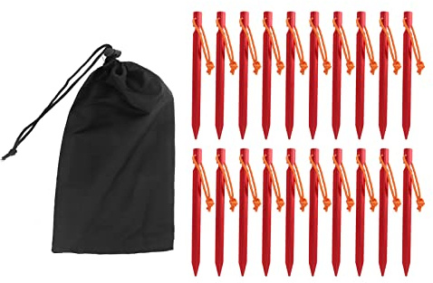 V-förmige robuste Zeltheringe, Camping-Heringe mit Seilen, hochfestes Zeltzubehör aus 7075-Aluminiumlegierung, ultraleichte 18 cm Lange dreieckige Zeltheringe für Outdoor-Camping (Rot)