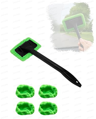 JHCHAN Car Window Cleaner Tool Kits - Car Auto Windshield & Accessories | 5 Washable Microfiber Pads| for car and home cleaning, Inside Car Cleaning Tool for Fog Moisture Removal（Green）