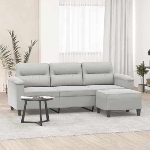 mtlskopl 3-Sitzer Mikrofasergewebe Sofa mit Hocker 210 x 77 x 80 cm Hellgrau Modernes Design Robustes Sperrholz-Metallgestell Bequemer Küchensofa für Wohnzimmer Corridor und Jugendzimmer