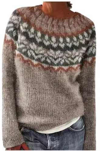 FlutVolt Norwegian Sweater for Women - Elegant Winter Turtleneck Sweater - Chunky Knit Sweaters - Casual Loose Long Sleeve Pullover - Norwegian Pattern Sweaters