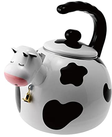 Supreme Housewares 71508 Flötenkessel mit Kuhmotiv, Stahl, Weiß und Schwarz