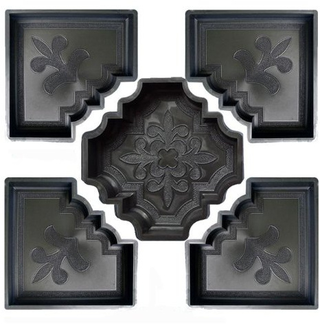 @tec Betonform Schalungsform Gießform Polypropylen (Kunststoff) - Terrassenplatte/Gehwegplatte - französische Lilie Orient - SET bestehend aus 5 Formen