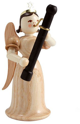 Langrockengel mit Fagott, natur - 6,6cm / Weihnachtsengel - Original Erzgebirge Engel -Blank Kunsthandwerk