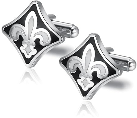 BOBIJOO Jewelry - Boutons de Manchette Fleur de Lys Argent Noir Blanc