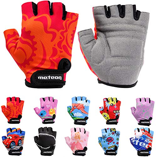 Meteor Unisex Kinder Fahrradhandschuhe Bike - Gel BMX Handschuhe, RED FLOWER, Gr.-Jr XS/ Handweite- 6-6.5cm