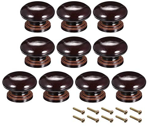 sourcing map 10Stk Runde Holzknöpfe Polieren Dunkelbraun 34mm Dmr Küche Kabinett Möbel Zuggriffe Sprühfarbe für Kleiderschrank