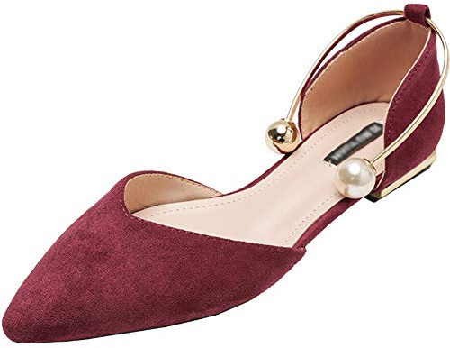 Jamron Donna Punta Velluto Ballerine Elegante D'Orsay Pumps Piatto Scarpe da Sera Borgogna SN02800 EU37