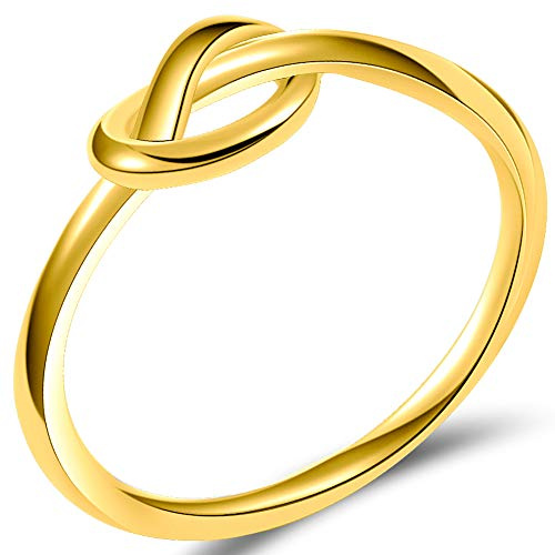 JUDE Durable Stainless Steel Silver Black Love Knot Ring Promise Celtic (Gold, I)