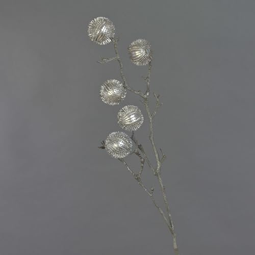 artplants.de Kunst Edeldistel Zweig Robby, Silber, 100cm, Ø6cm - Zweig künstlich