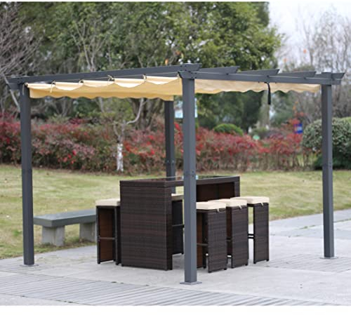 Angel Living Garten Pergola 3 x 3 m Pavillon Gartenpavillon aus Aluminium in anthrazit, Dachrohre aus Stahl, Verstellbares Dach aus Polyester UV Beschattung Beige